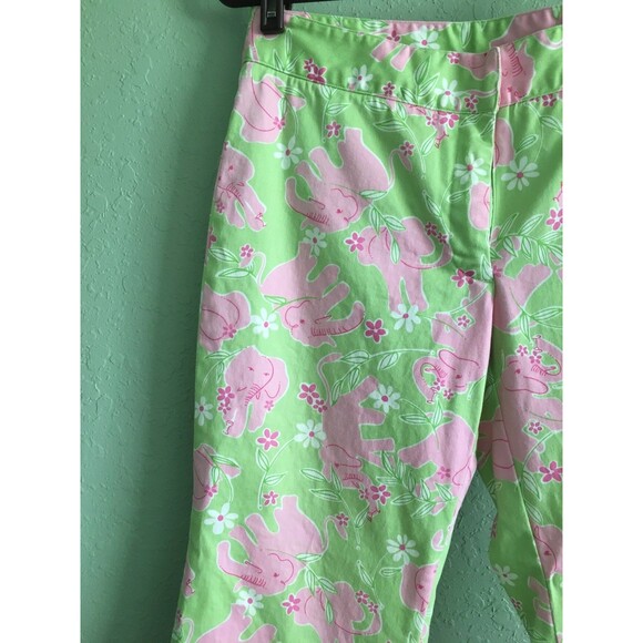 Lilly Pulitzer Size 4 Green Pink Elephant Capri Pants - Picture 3 of 5